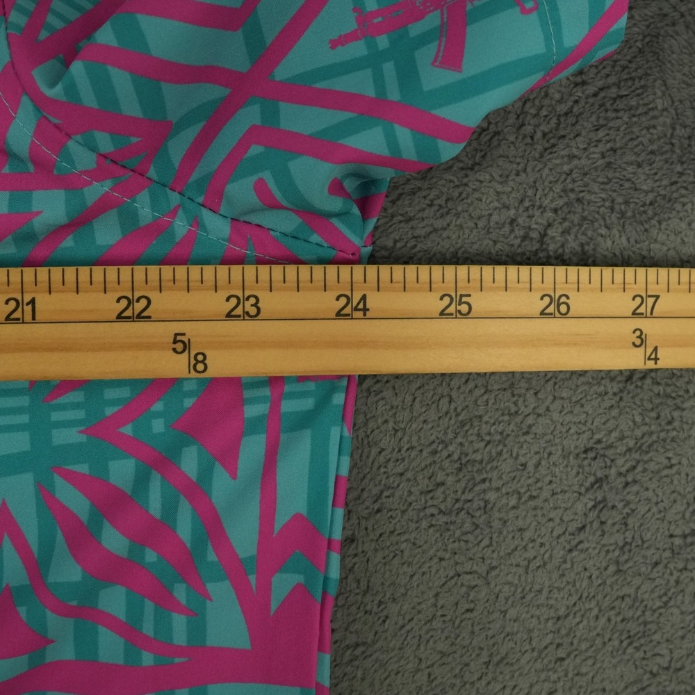 Retro Rifle Button Down Shirt Mens XL Teal Pink AK-47 Geometric Hawaiian Stretch - Picture 7 of 11